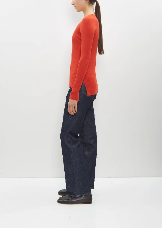 Super Fine Wool High Gauge Rib Knit Pullover — Red